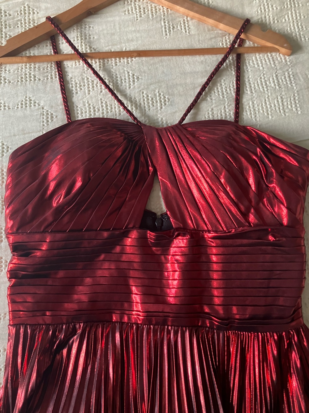 UNBRANDED Red Metallic High Low Pleated Maxi Dress Size M - Picture 9 of 16